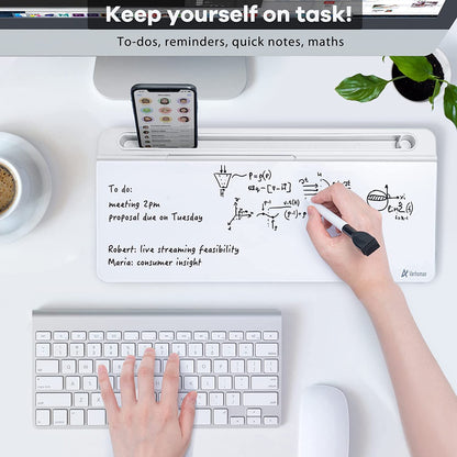 Glass Desk Whiteboard with Storage, Desktop Organizer To-Do List Memo Notepad Dry Erase White Board for Home Office and School Supplies (White)