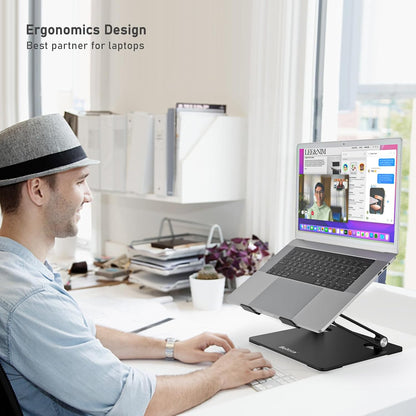 Laptop Stand, Adjustable Laptop Riser with Slide-Proof Silicone and Protective Hooks, Laptop Stand for Laptop up to 17 Inches, Laptop Holder Compatible for Macbook, Laptop-Black