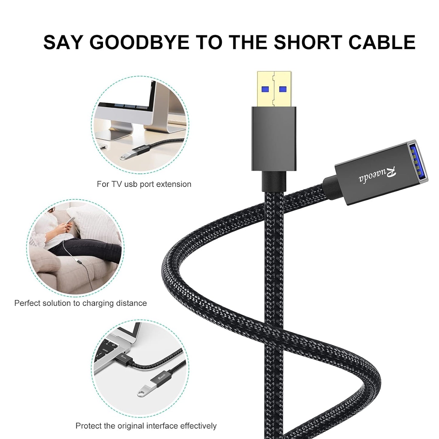 USB 3.0 Extension Cable 20 Ft, USB 3.0 Type a Male to Female Long USB Extension Cable Superspeed 22 AWG Braid USB to USB Cable