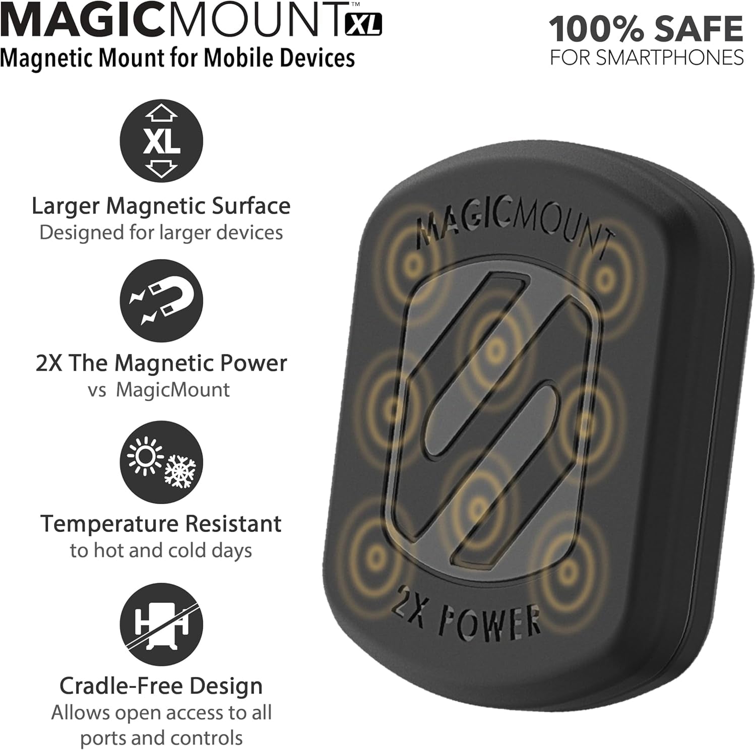 MAGTHD2 Magicmount XL Magnetic Phone Holder Suction Cup Phone Mount for Car Dash, Window or Flat Surface, Adjustable, Stick Grip Base with Magnet, Black