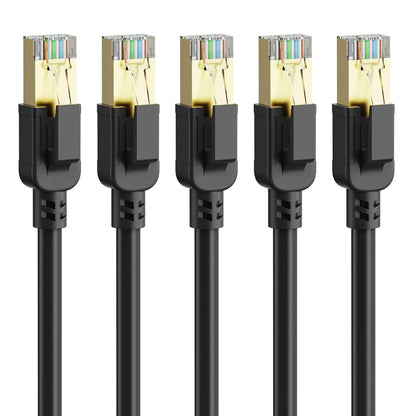 Cat 8 Ethernet Cable 3 Ft-5Pack,Rj45 40Gbps 2000Mhz Patch Cord, Indoor&Outdoor High Speed Network Cable, 26AWG Heavy Duty Direct Burial Shielded SFTP Lan Wire, in Wall&Weatherproof for Router Black