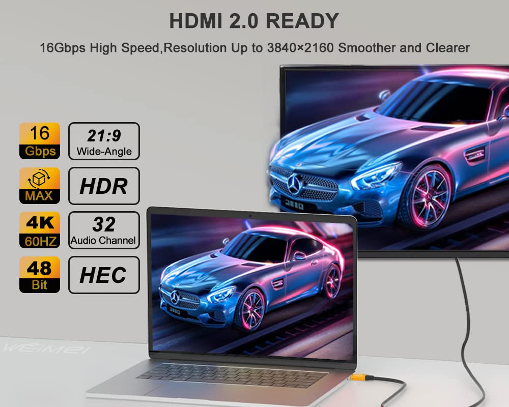 6 Feet 4K HDMI Cable 2.0 HDMI Cord 6Ft Support 4K@60Hz UHD 2160P Ethernet 3D ARC with Gold-Plated Connector and Bare Copper Conductor(From 6Ft to 125 Ft for Choices)