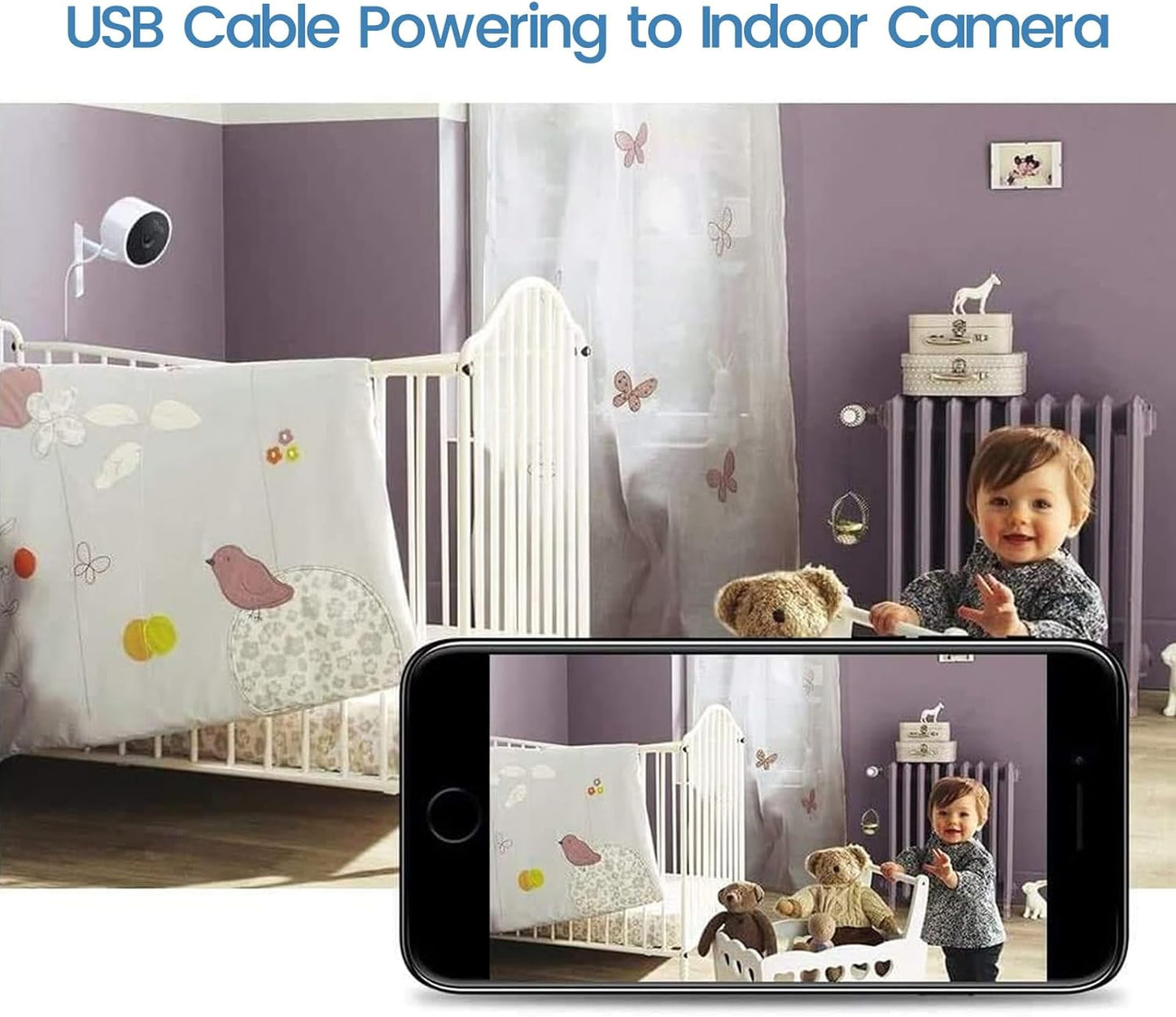 Micro USB Extension Cable Replacement for Wyze Cam V3 or Pan V2, Yi Outdoor Camera - Long Power Cord 25 Ft, White, 3-Pack