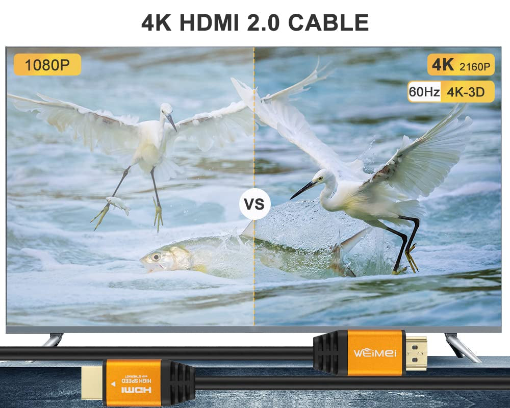 6 Feet 4K HDMI Cable 2.0 HDMI Cord 6Ft Support 4K@60Hz UHD 2160P Ethernet 3D ARC with Gold-Plated Connector and Bare Copper Conductor(From 6Ft to 125 Ft for Choices)