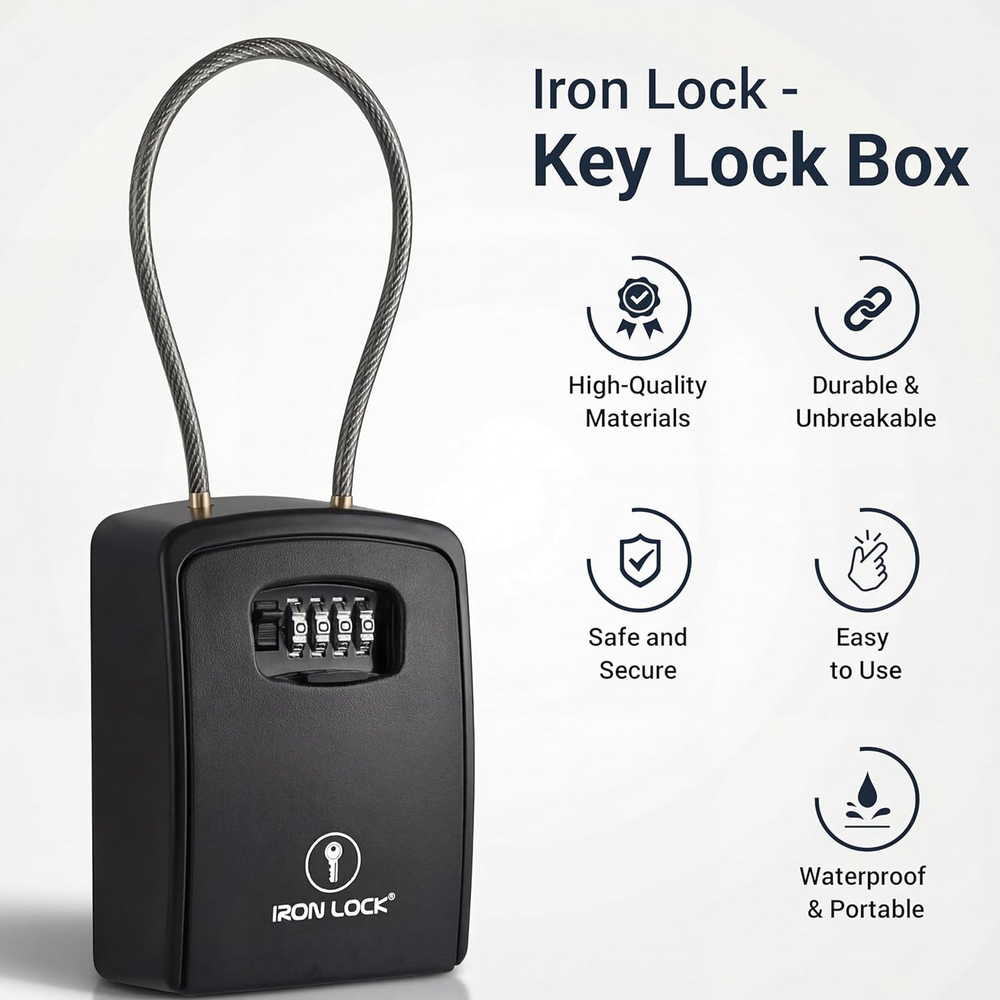 ® Key Lock Box Portable with Cable Shackle & Wall Mount – Waterproof Heavy Duty Metal Lock Box for Keys with 4-Digit Combination Code on Door Knob, Fence, Pipe or Gate Extra Large(Black, XXL)