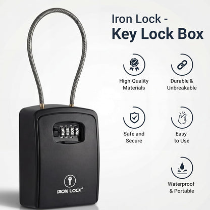 ® Key Lock Box Portable with Cable Shackle & Wall Mount – Waterproof Heavy Duty Metal Lock Box for Keys with 4-Digit Combination Code on Door Knob, Fence, Pipe or Gate Extra Large(Black, XXL)