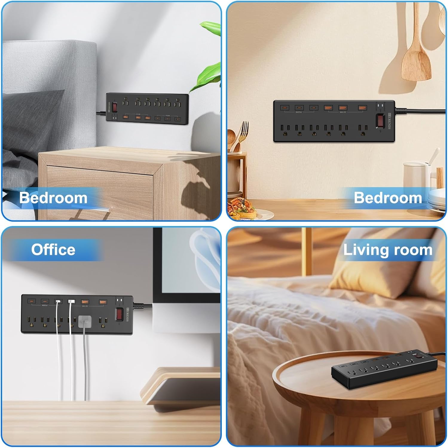 Power Strip,  Surge Protector with 6 AC Outlets & 6 USB Ports (3 USB-C & 3 USB-A), 20W PD Fast Charging USB-C, 6 Ft Flat Plug Extension Cord with Multiple Outlet, 1625W/13A, for Home Office