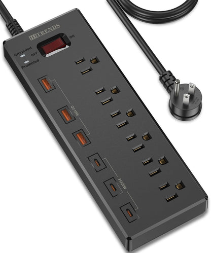 Power Strip,  Surge Protector with 6 AC Outlets & 6 USB Ports (3 USB-C & 3 USB-A), 20W PD Fast Charging USB-C, 6 Ft Flat Plug Extension Cord with Multiple Outlet, 1625W/13A, for Home Office